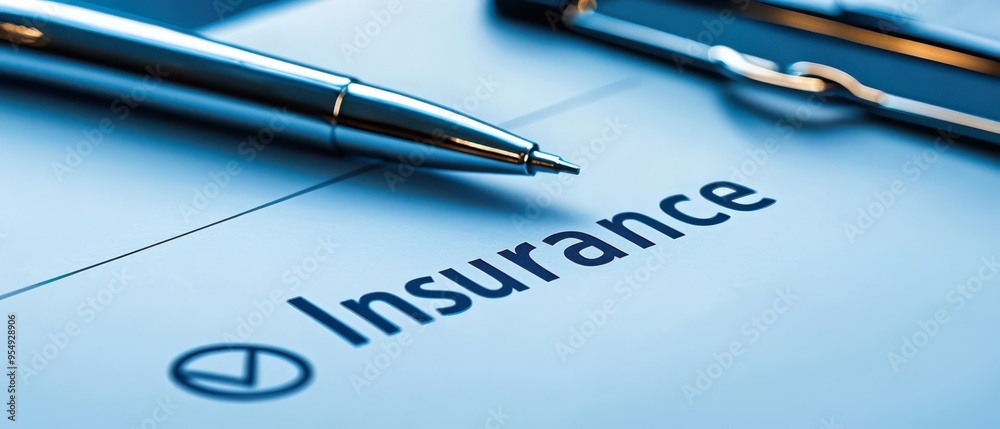 Close up of an insurance document with a pen, symbolizing financial security and protection in modern business. Close up of an insurance document with a pen, symbolizing financial security and protection in modern business.