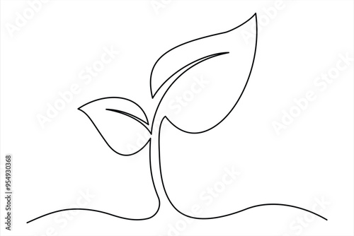 Continuous one line drawing of plant growth processing from seed outline vector art illustration 