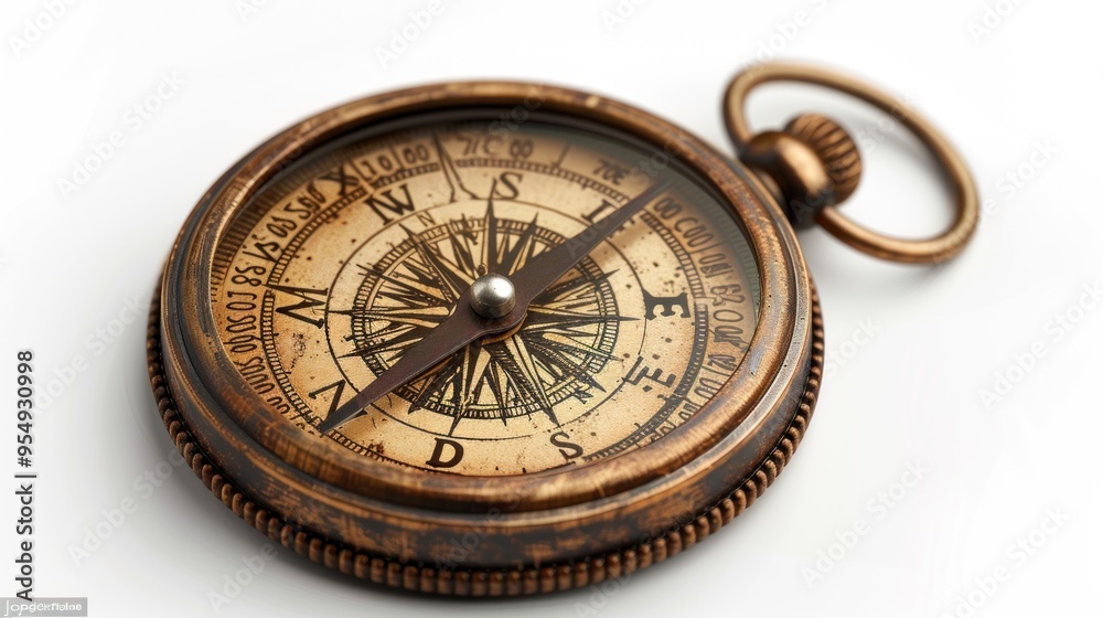 An antique compass resting on a smooth surface reflecting the beauty of navigation and exploration. Generative AI An antique compass resting on a smooth surface reflecting the beauty of navigation and exploration. Generative AI