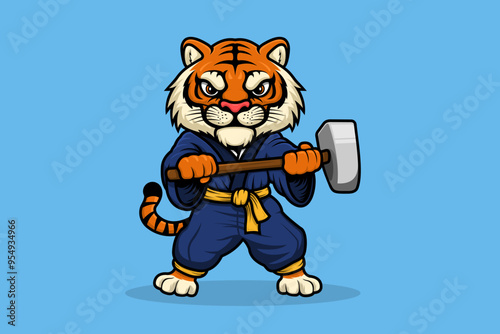 Tiger Warrior Character Mascor Cartoon Style photo