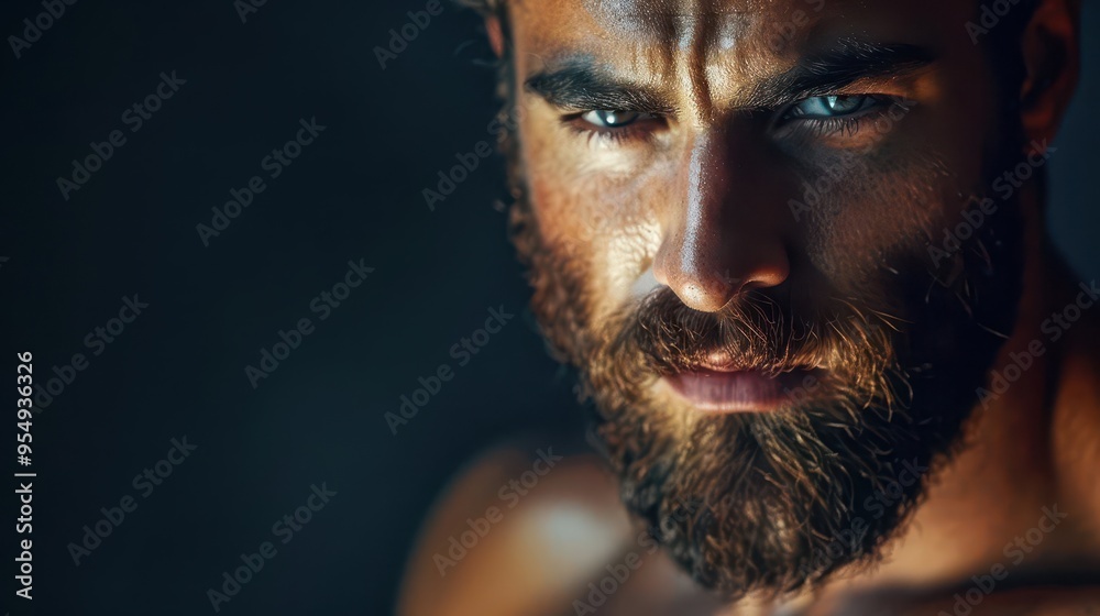 charismatic bearded man with rugged features and intense gaze dramatic lighting accentuates his chiseled jawline and expressive eyes embodying masculine allure and confidence charismatic bearded man with rugged features and intense gaze dramatic lighting accentuates his chiseled jawline and expressive eyes embodying masculine allure and confidence