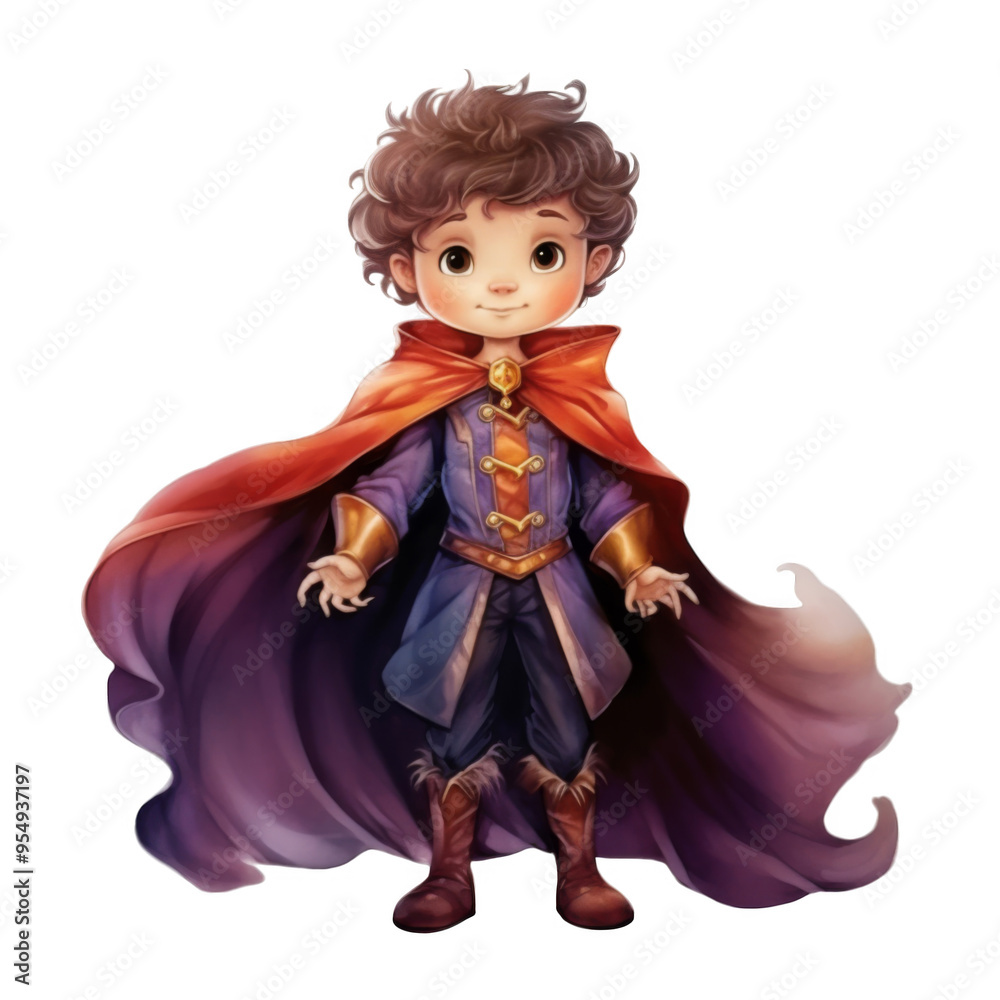 Fototapeta premium Young Boy in a Blue and Red Royal Outfit and Cape