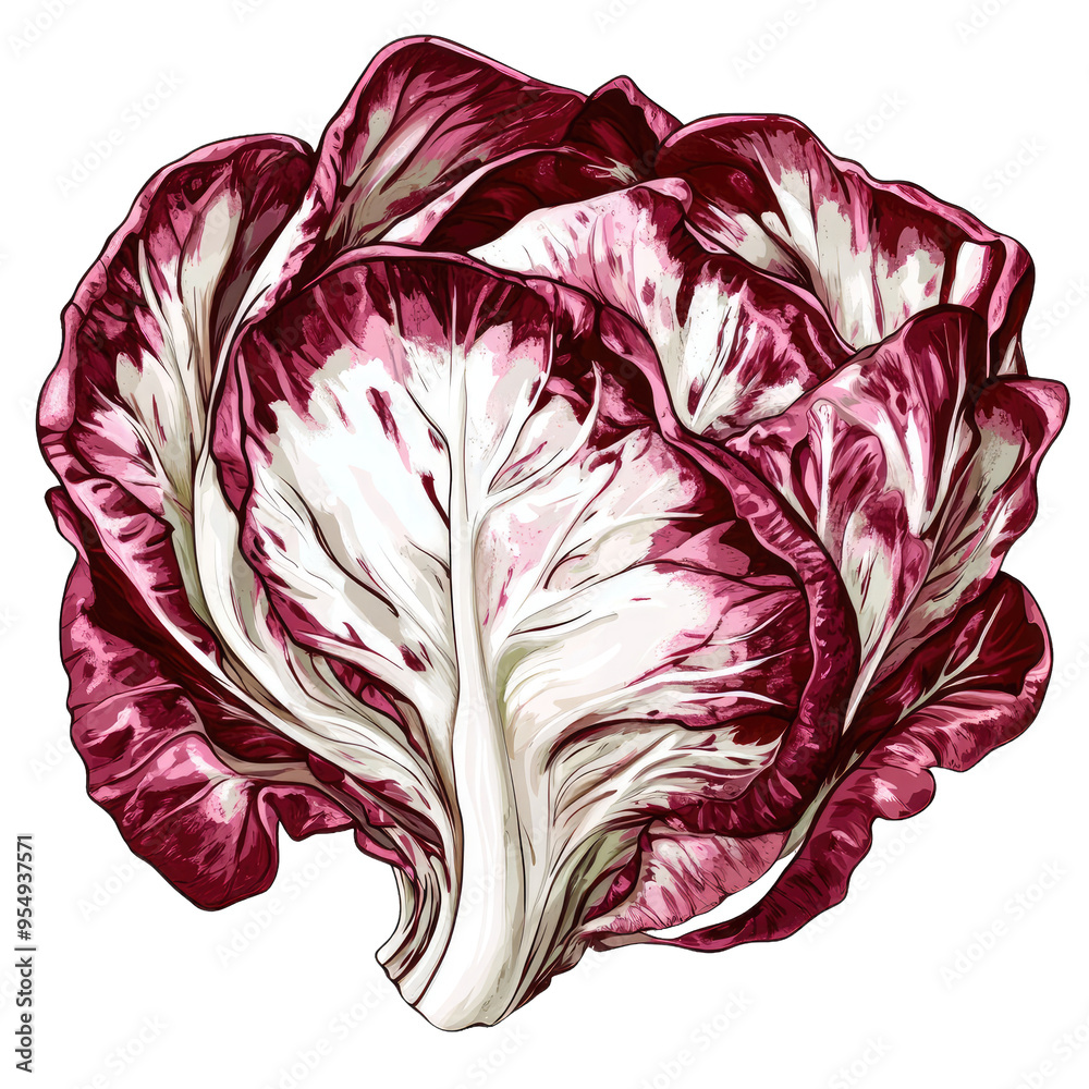 Obraz premium Vibrant red cabbage with intricate leaf patterns, perfect for culinary use or healthy eating visuals.
