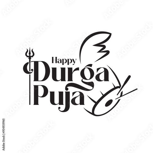 Happy Durga Puja Festival Typography Design Template