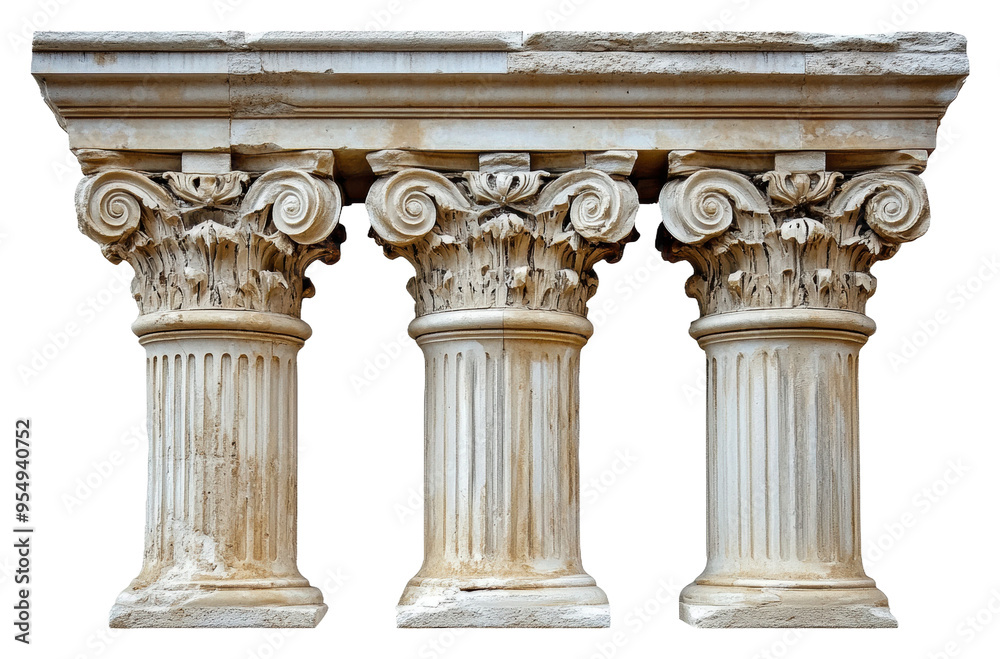 Obraz premium Ancient Greek columns showcasing Corinthian design isolated on transparent background
