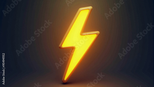 3D Yellow Lightning Bolt Icon: Plastic Cartoon Style Lightning Strike Illustration