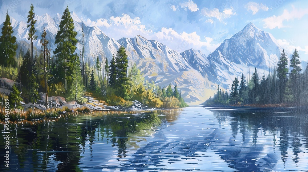 Obraz premium Mountain and lake wallpaper