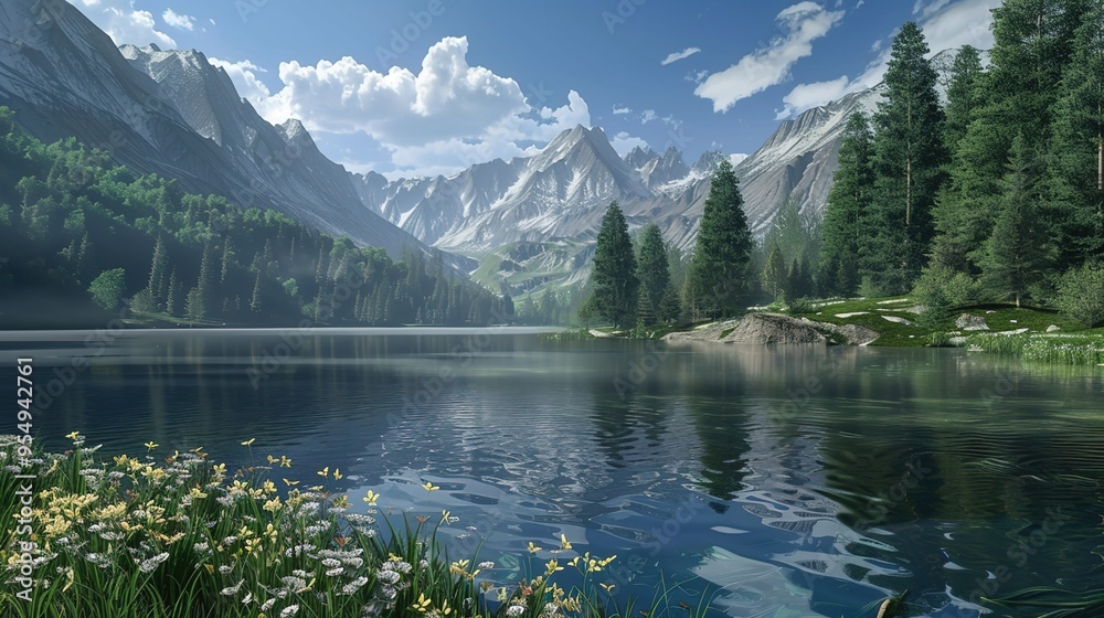 Fototapeta premium Mountain and lake wallpaper
