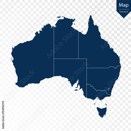 Transparent - High Detailed Blue Map of Australia. Vector eps10.