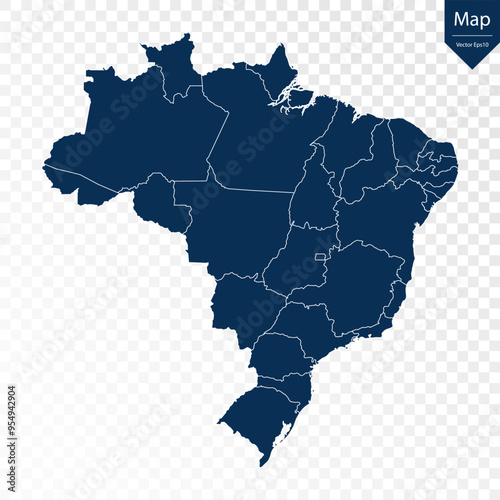 Transparent - High Detailed Blue Map of Brazil. Vector eps10.