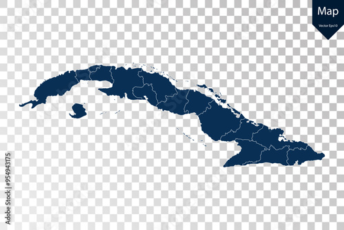 Photography Transparent - High Detailed Blue Map of Cuba. Vector eps10.