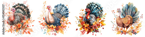 Isolated Thanksgiving turkey clipart illustration in watercolor.