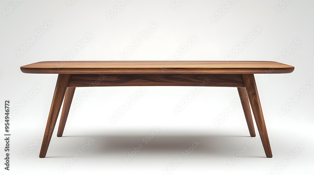 Walnut wood coffee table, mid-century modern design, clean lines, minimalist furniture, rich brown tones, smooth wooden surface, tapered legs, simple elegance. Walnut wood coffee table, mid-century modern design, clean lines, minimalist furniture, rich brown tones, smooth wooden surface, tapered legs, simple elegance.