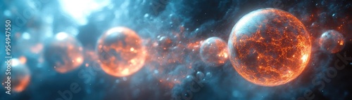 Cluster of glowing orbs, hovering in space, each emitting a soft halo of light, 3D abstract photo