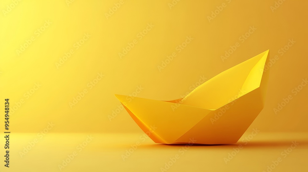 A vibrant yellow origami boat on a soft yellow background, symbolizing creativity, art, and imagination. A vibrant yellow origami boat on a soft yellow background, symbolizing creativity, art, and imagination.