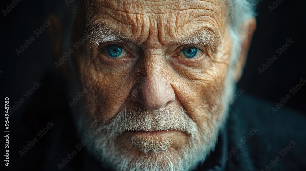 Senior man with blue eyes looking with serious expression Senior man with blue eyes looking with serious expression