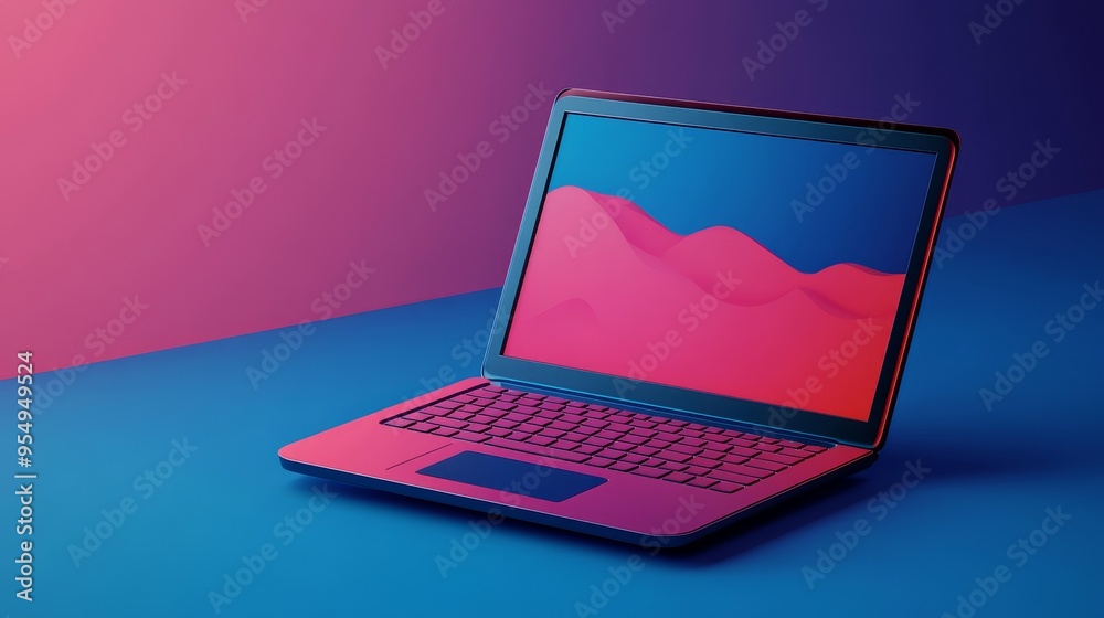 Modern laptop on a vibrant gradient background, showcasing sleek design and colorful screen for tech-related concepts. Modern laptop on a vibrant gradient background, showcasing sleek design and colorful screen for tech-related concepts.