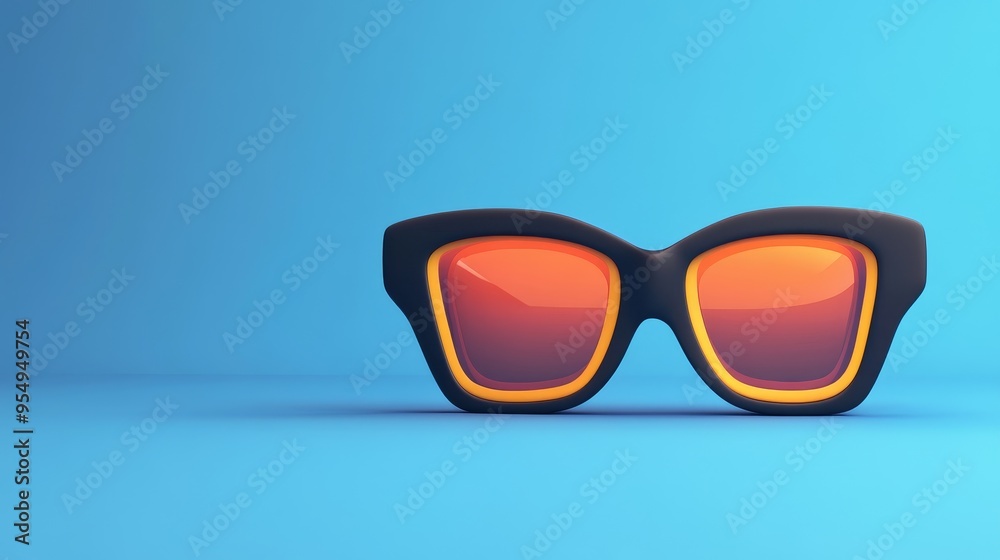 Stylish sunglasses with vibrant orange lenses against a bright blue background, perfect for summer vibes and fashion shoots.