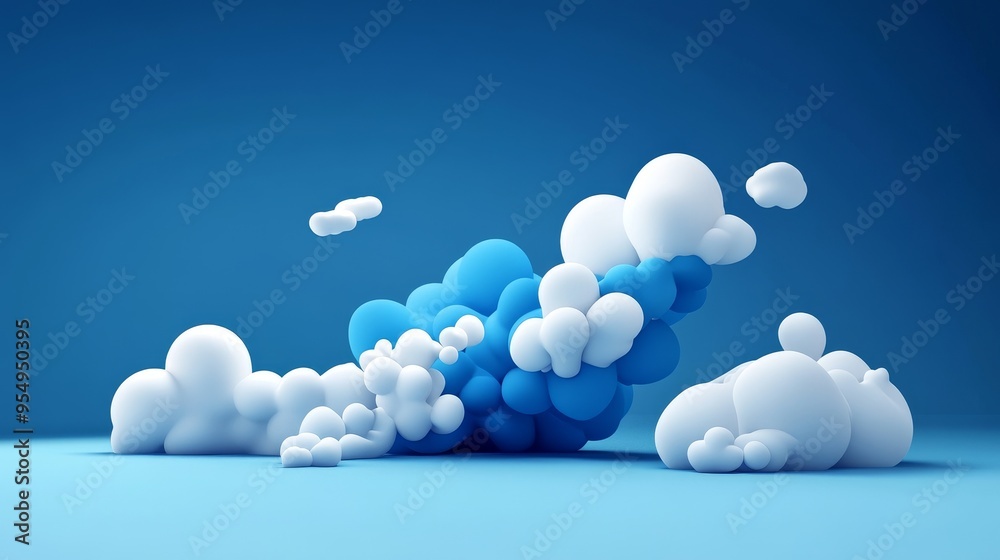 Whimsical blue and white clouds float against a vibrant backdrop, creating a playful and serene atmosphere, perfect for design projects.