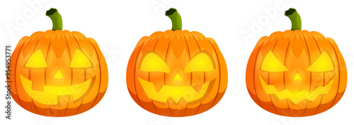 Halloween Jack-o`-lanterns Set - Pumpkins with Different Spooky Carvings 