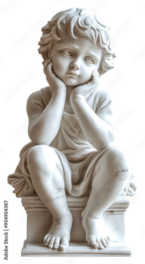 Thoughtful statue of a young boy in classic style isolated on transparent background Thoughtful statue of a young boy in classic style isolated on transparent background