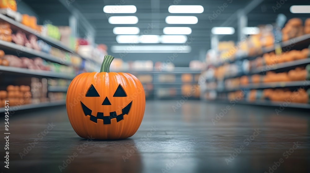 Eerie Halloween Banner in Dimly Lit Supermarket 3D Eerie Halloween Banner in Dimly Lit Supermarket 3D