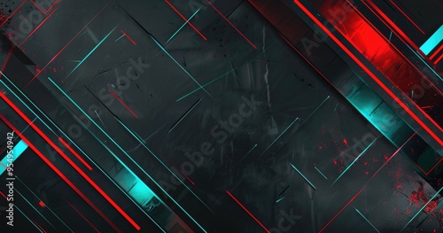 A modern abstract design featuring diagonal lines in red and teal against a dark background, ideal for digital graphics.