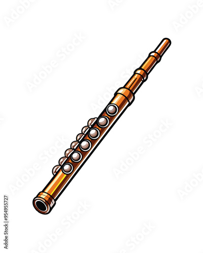 Editable stroke vector illustration of a brown flute with ten finger holes.