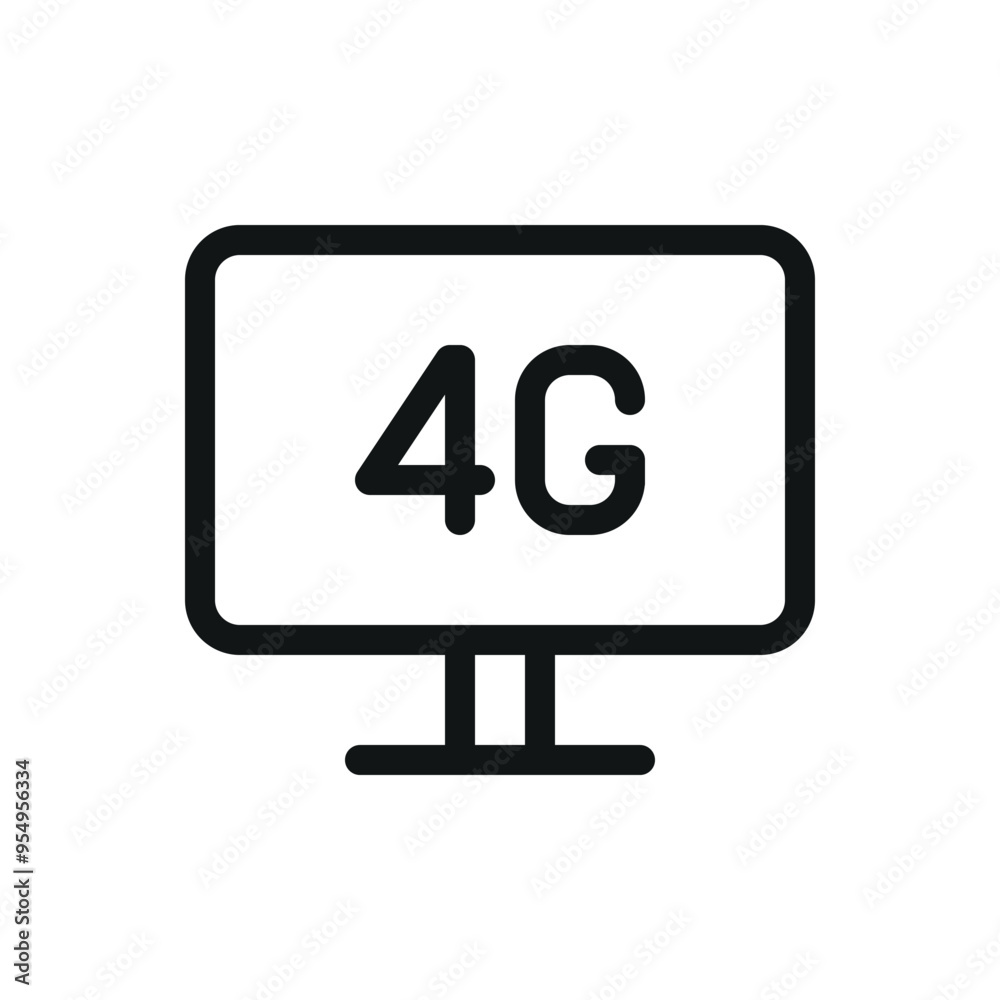 Desktop computer with 4G isolated icon, display screen with 4G vector symbol with editable stroke Desktop computer with 4G isolated icon, display screen with 4G vector symbol with editable stroke
