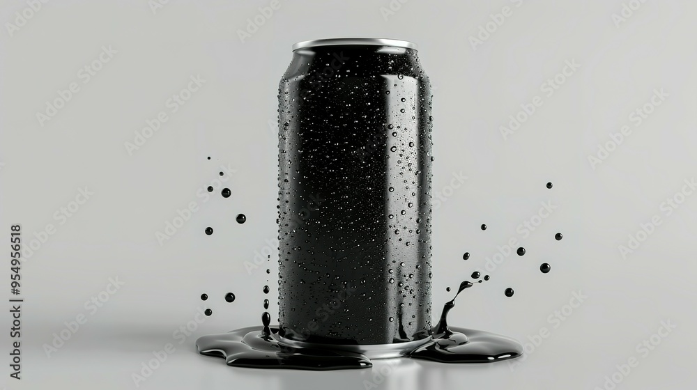 Black Aluminum Can with Droplets and Splashes of Liquid Black Aluminum Can with Droplets and Splashes of Liquid