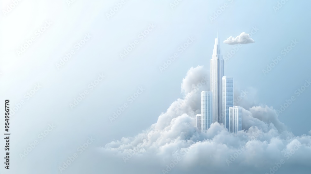Skyscrapers Emerging from Clouds Dreamy Cityscape Skyscrapers Emerging from Clouds Dreamy Cityscape