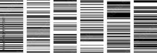 Set of horizontal barcodes as seamless pattern. Binary simple bg with encoded information for scanners or digital devices. Vector background with irregular lines