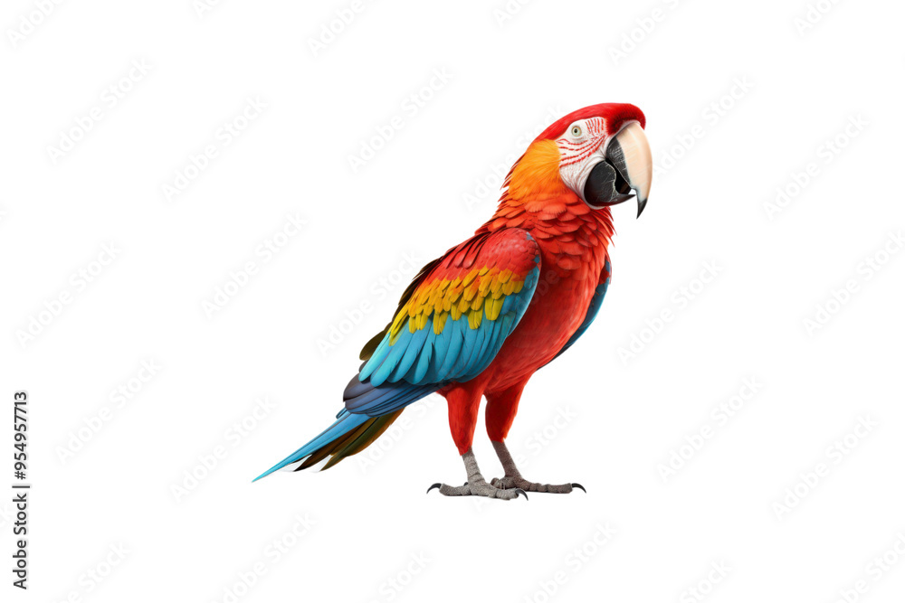 Fototapeta premium A scarlet macaw on a white background. Suitable for animal-themed designs, posters, and educational materials about birds