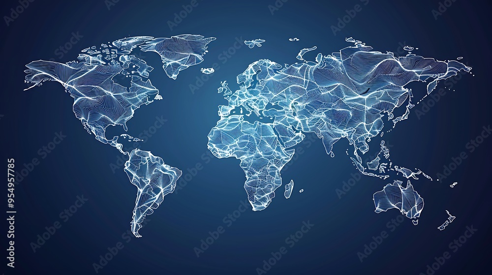 Fototapeta premium Abstract world map with lines.