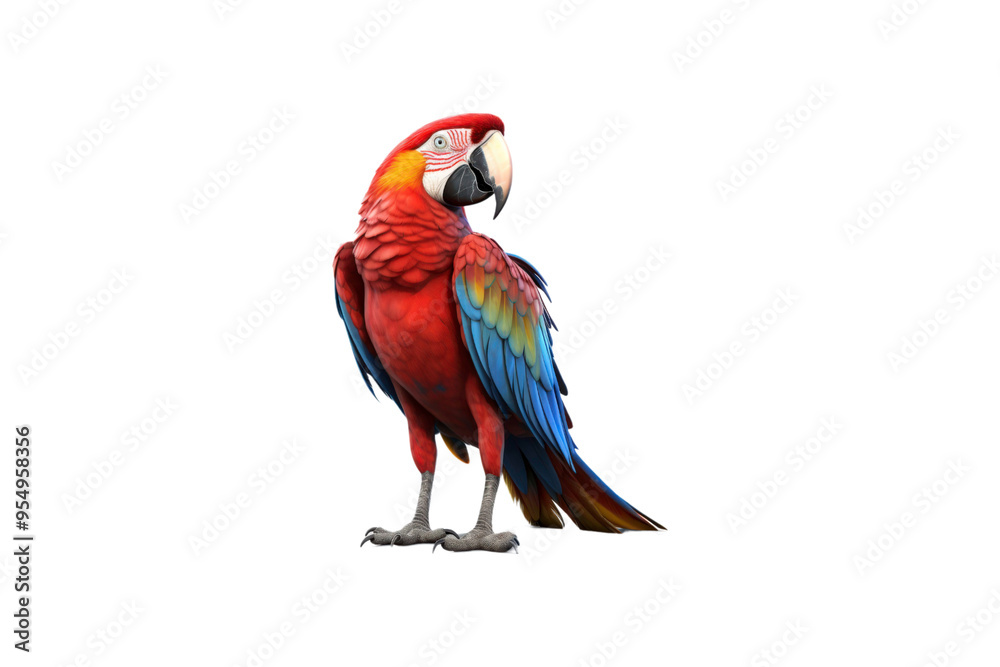 Fototapeta premium A scarlet macaw on a white background. Suitable for animal-themed designs, posters, and educational materials about birds