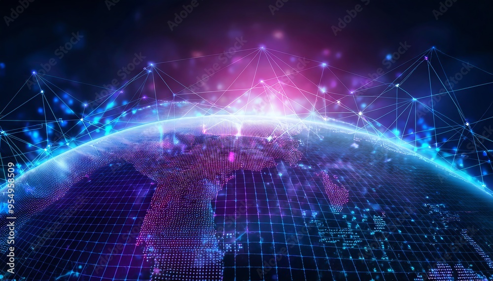 Digital Background in Blue and Purple World Connection Network Internet With Abstract Techno Digital Background in Blue and Purple World Connection Network Internet With Abstract Techno