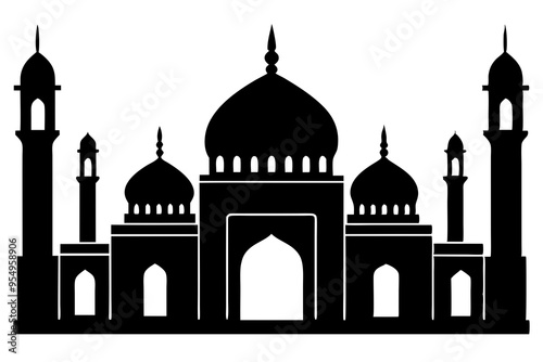 isolated black silhouette of a mosques collection, black silhouette mosque vector illustration
