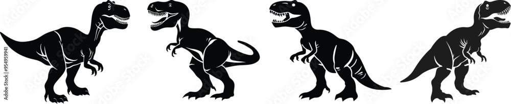 Silhouette Icons of T-Rex Dinosaurs in Various Poses Silhouette Icons of T-Rex Dinosaurs in Various Poses