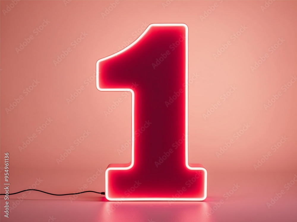 Glowing neon number one against a soft pink gradient background. The image evokes modern design and is perfect for symbolizing success, achievement, or first place. Glowing neon number one against a soft pink gradient background. The image evokes modern design and is perfect for symbolizing success, achievement, or first place.