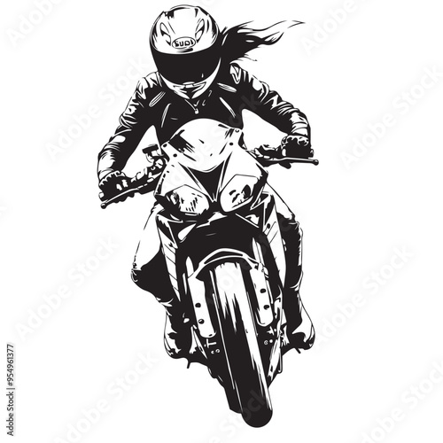 Girl riding a motorcycle Vector Images. Black and white Girl riding a motorcycle Vector Images photo