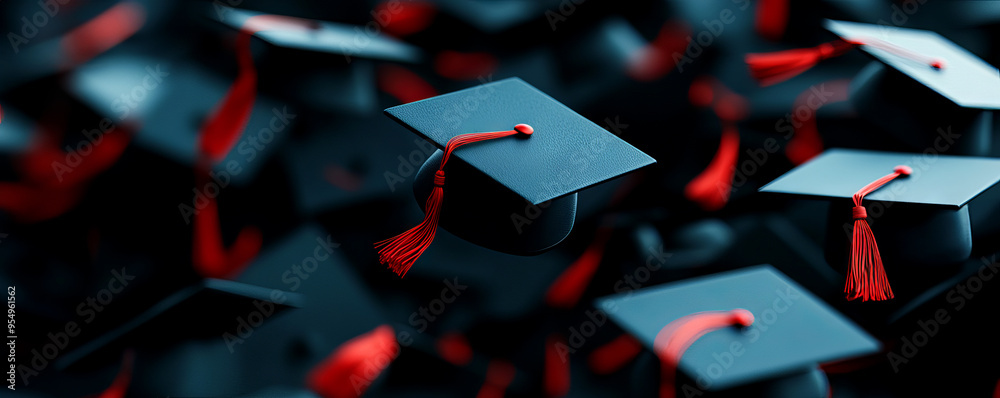 A vibrant collection of graduation caps scattered on a dark background, symbolizing achievement and celebration of education. A vibrant collection of graduation caps scattered on a dark background, symbolizing achievement and celebration of education.