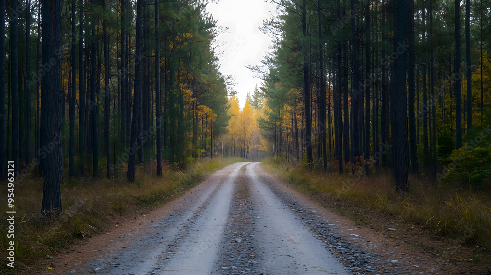 Fototapeta premium A winding dirt road through a forest.
