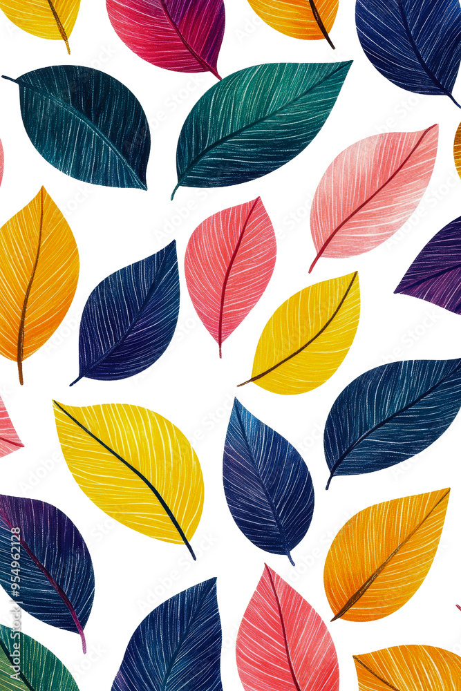 Fototapeta premium Colorful shaped leaves on white isolated on transparent background