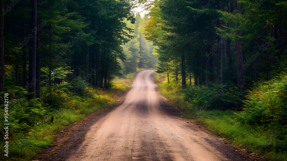 Fototapeta premium A winding dirt road through a forest.