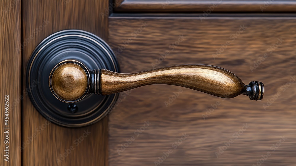 Fototapeta premium Vintage door handle made of brass on a wooden door