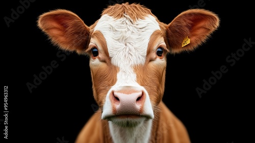 A cow with a yellow tag on its ear is staring at the camera. The cow's eyes are open and it is curious about the photographer