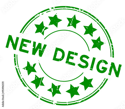 Grunge green new design word round rubber seal stamp on white background