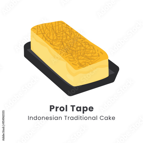Hand drawn vector illustration of Prol Tape, a traditional Indonesian cake made from fermented cassava with wheat flour and eggs.