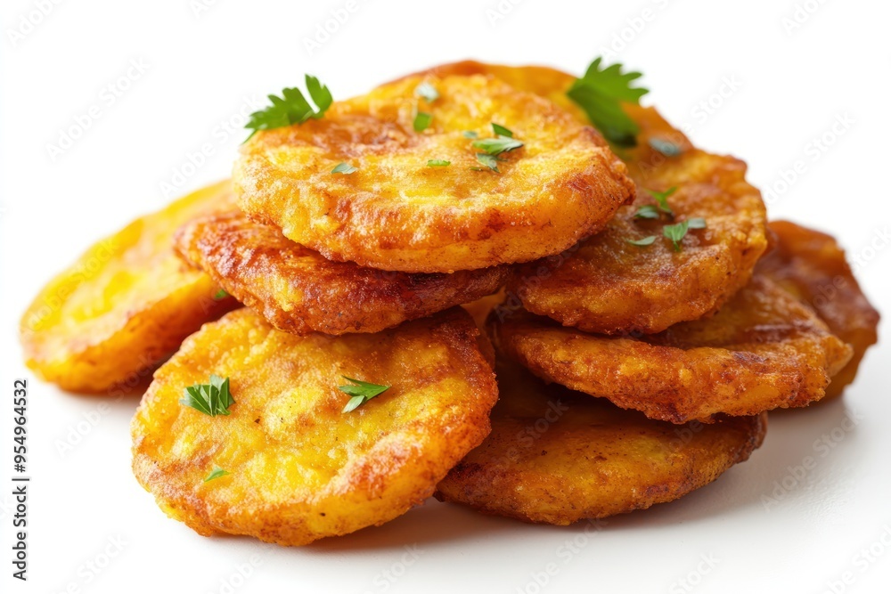 Fried Plantain Slices with Parsley Garnish