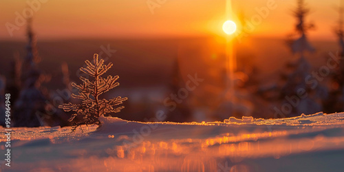 A sunset in the forest in winter with sunset backgrund 